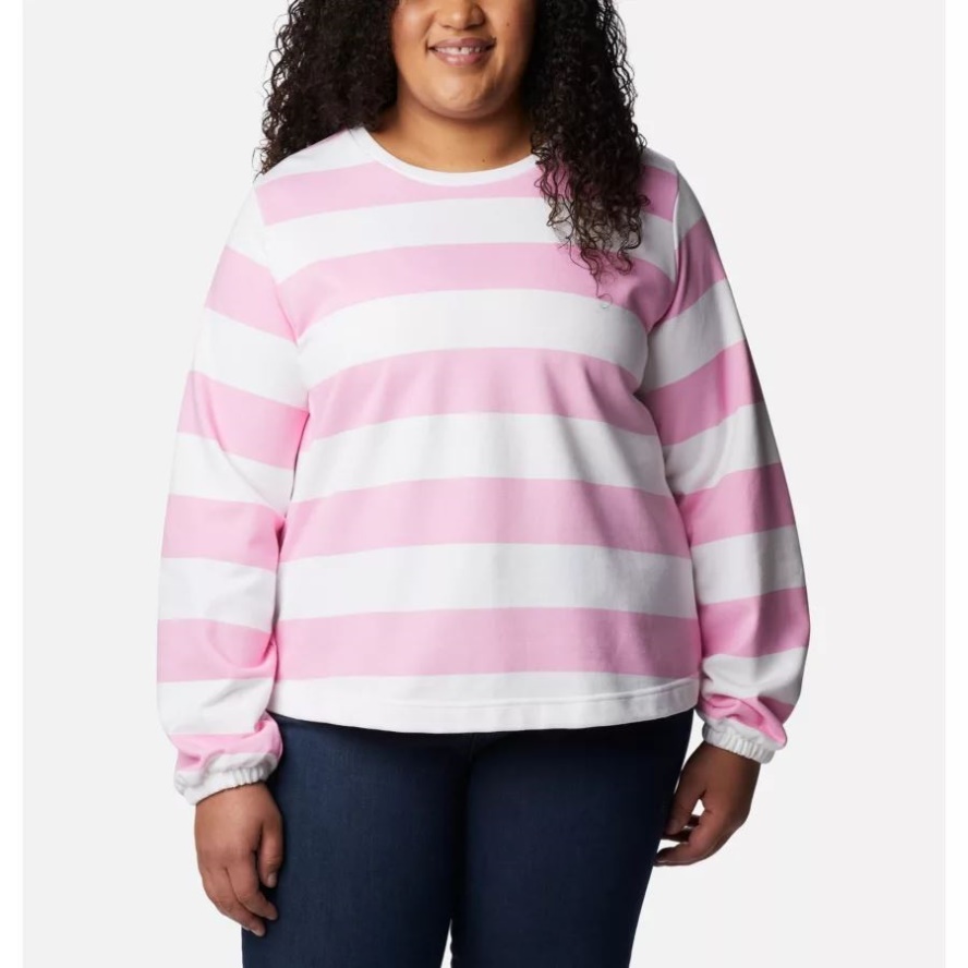 Wild Rose/Rugby Stripe Columbia Sale Women's Columbia Sale Trek French Terry Graphic Crew Plus