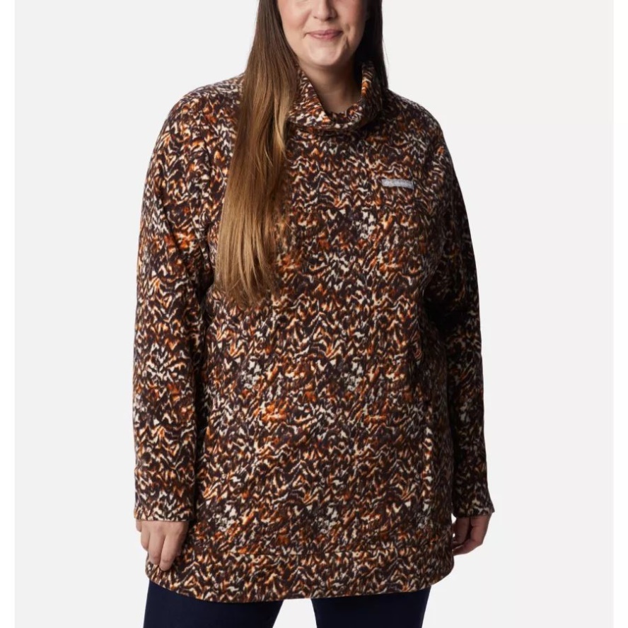 Women's Ali Peak Fleece Tunic Plus Size Columbia Sale Warm Copper Terrain Print