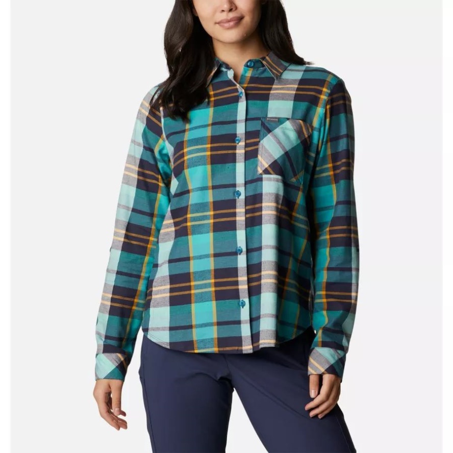 Women's Anytime Casual II Stretch Long Sleeve T-Shirt Nocturnal Madras Columbia Sale