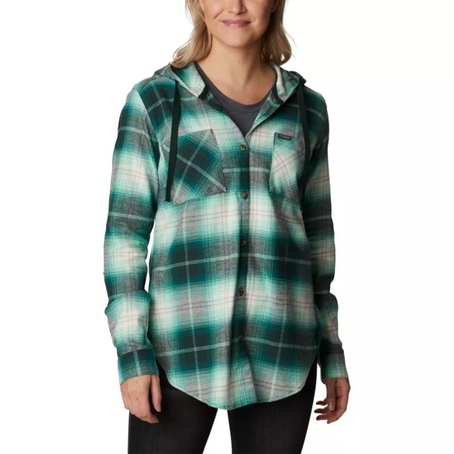Women's Anytime Stretch Hooded Long Sleeve Shirt Spruce Ombre Multi Columbia Sale