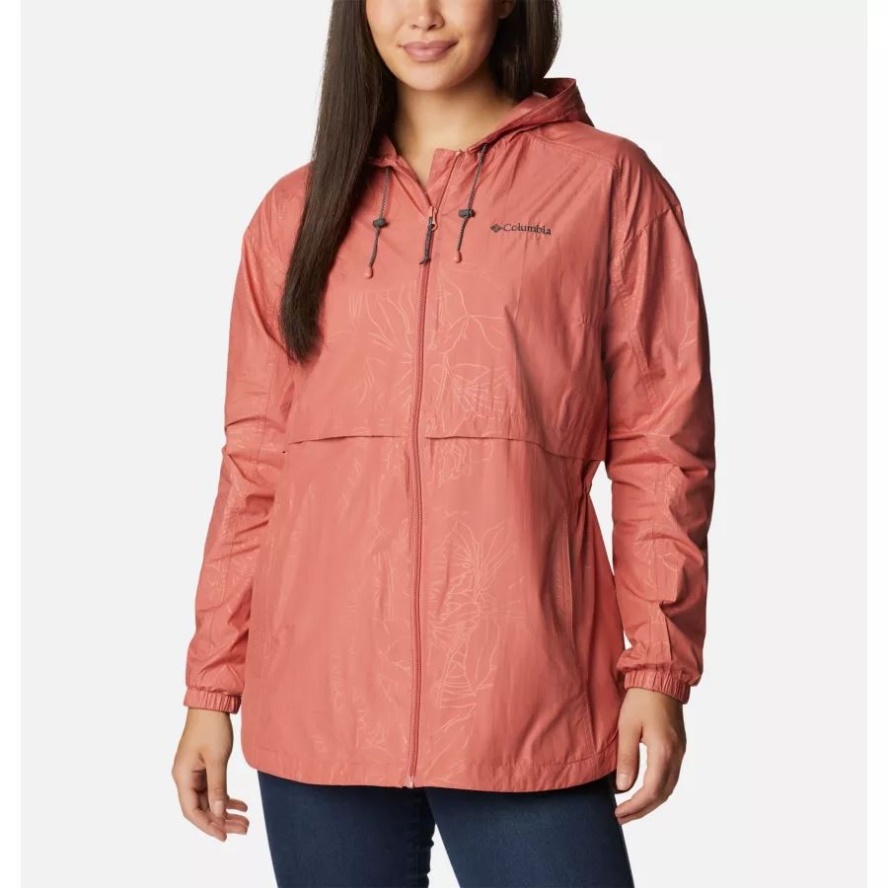Women's Auroras Wake III Hooded Jacket Columbia Sale Dark Coral Leafy Lines Emboss