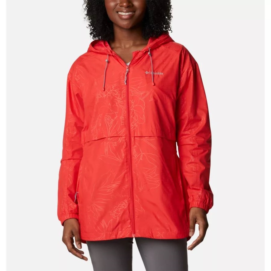 Women's Auroras Wake III Hooded Jacket Red Hibiscus Leafy Lines Emboss Columbia Sale