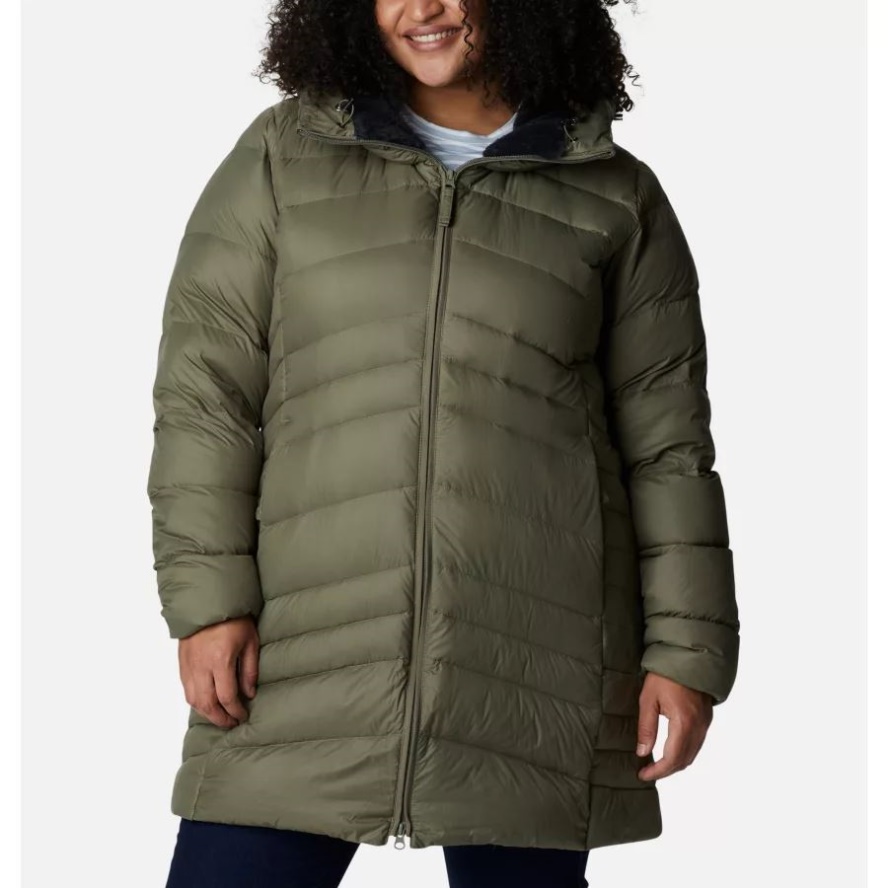 Women's Autumn Park Down Hooded Mid Jacket Plus Size Stone Green Columbia Sale