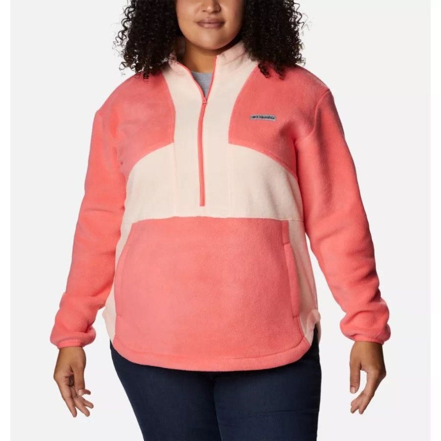 Women's Benton Springs Colorblock Half Zip Fleece Pullover Plus Size Blush Pink/Peach Blossom Columbia Sale