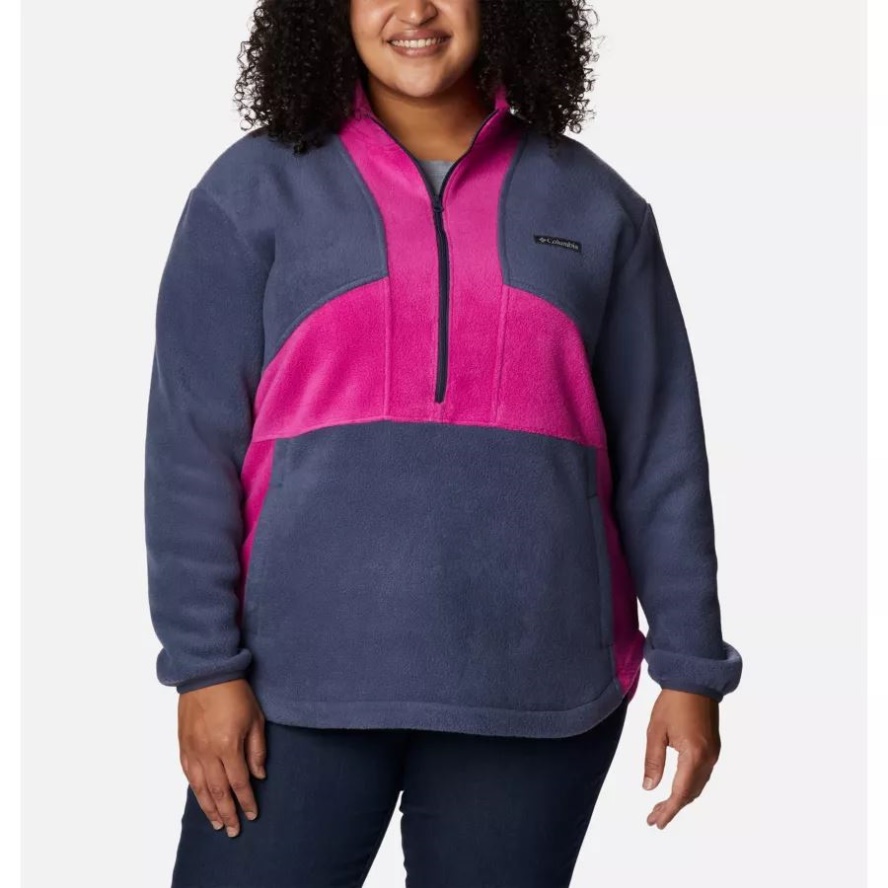 Women's Benton Springs Colorblock Half Zip Fleece Pullover Plus Size Columbia Sale Nocturnal/Wild Fuchsia