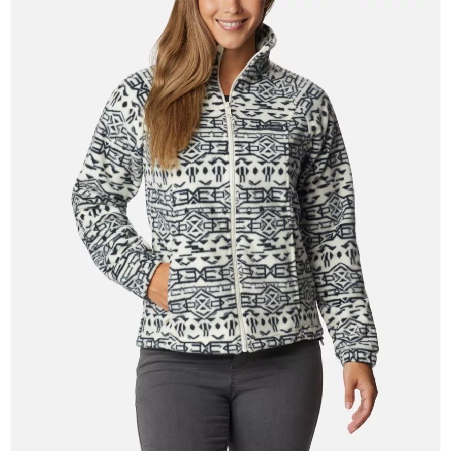 Women's Benton Springs Printed Full Zip Fleece Jacket Chalk 80s Stripe Columbia Sale