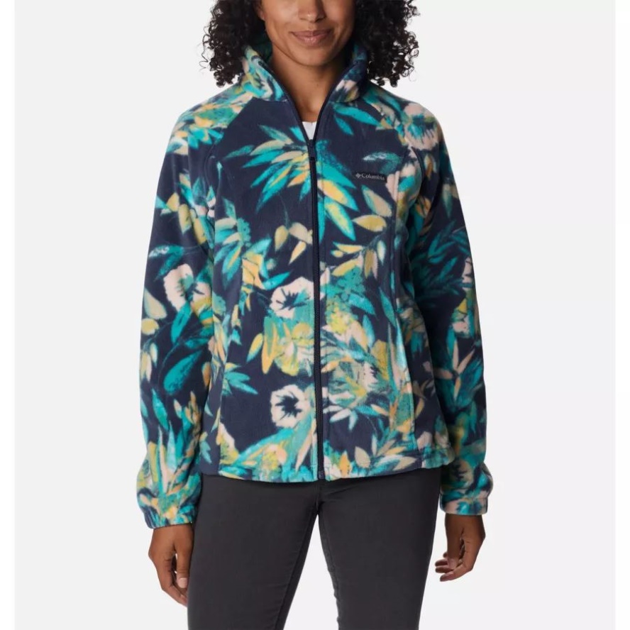 Women's Benton Springs Printed Full Zip Fleece Jacket Columbia Sale Bright Aqua/Wisterian