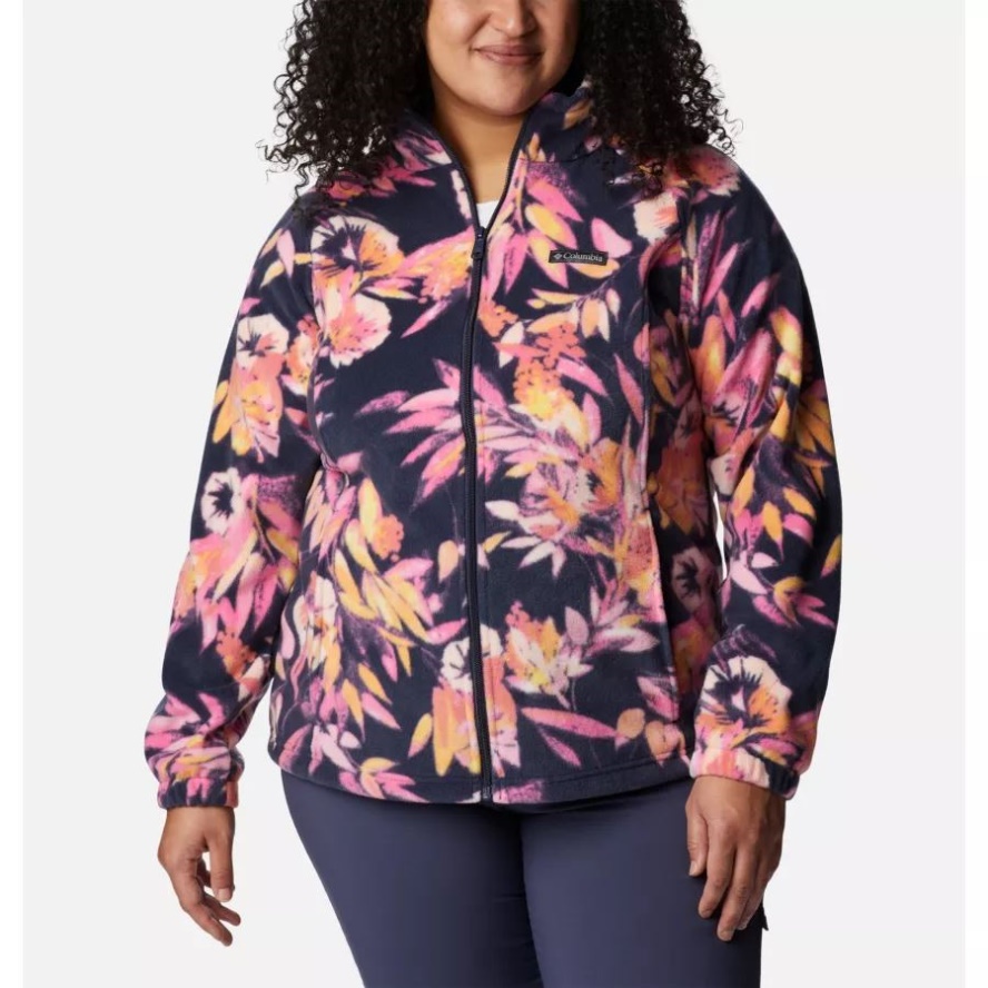 Women's Benton Springs Printed Full Zip Fleece Jacket Plus Size Columbia Sale Wild Geranium/Wisterian