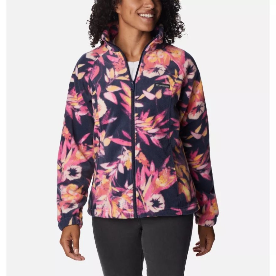 Women's Benton Springs Printed Full Zip Fleece Jacket Wild Geranium/Wisterian Columbia Sale