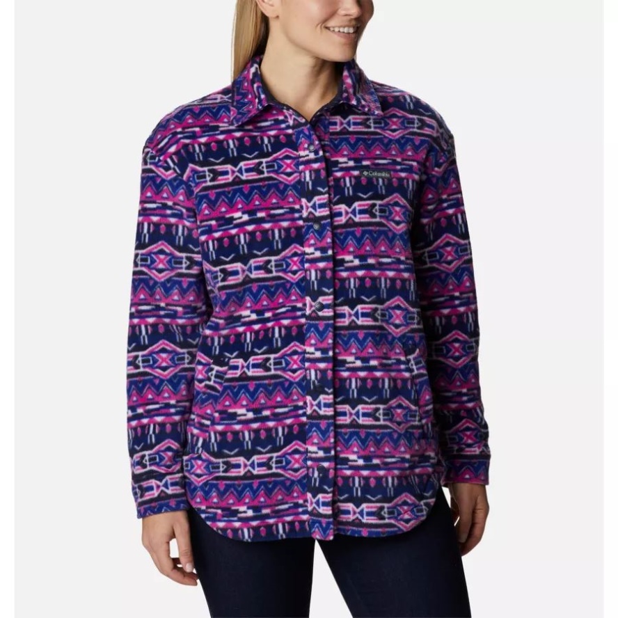Women's Benton Springs Shirt Jacket Columbia Sale Dark Sapphire 80s Stripe Print