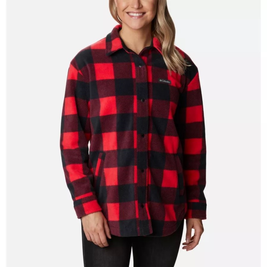Women's Benton Springs Shirt Jacket Red Lily Check Print Columbia Sale