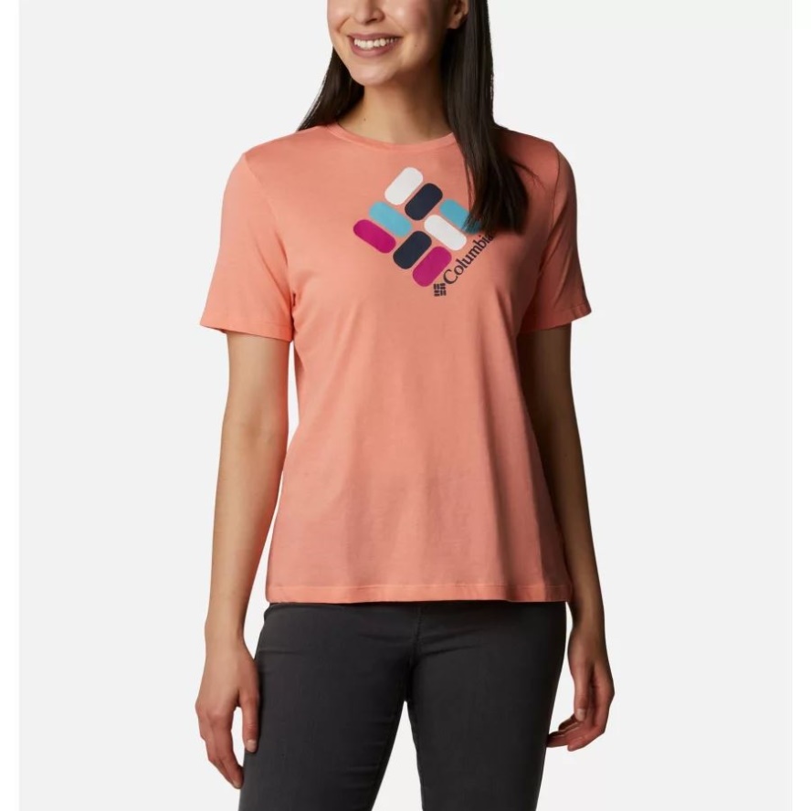 Women's Bluebird Day Relaxed Crew Neck Shirt Columbia Sale Coral Reef Heather/CSC Gem Confetti