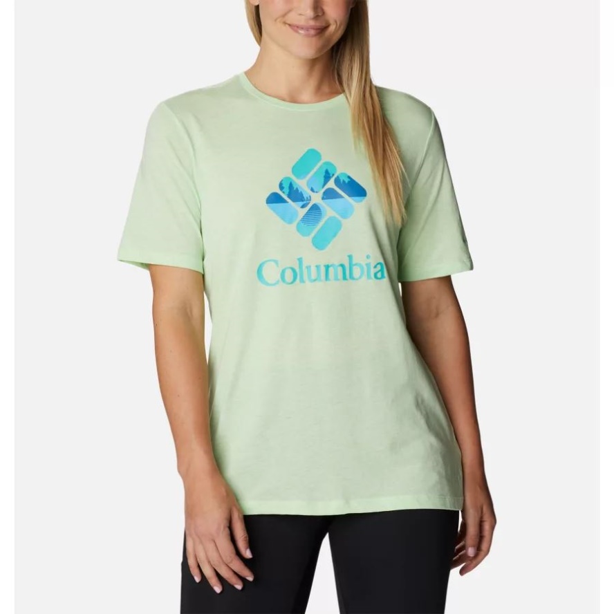 Women's Bluebird Day Relaxed Crew Neck Shirt Key West Hthr/CSC Stacked Lakeside Grx Columbia Sale