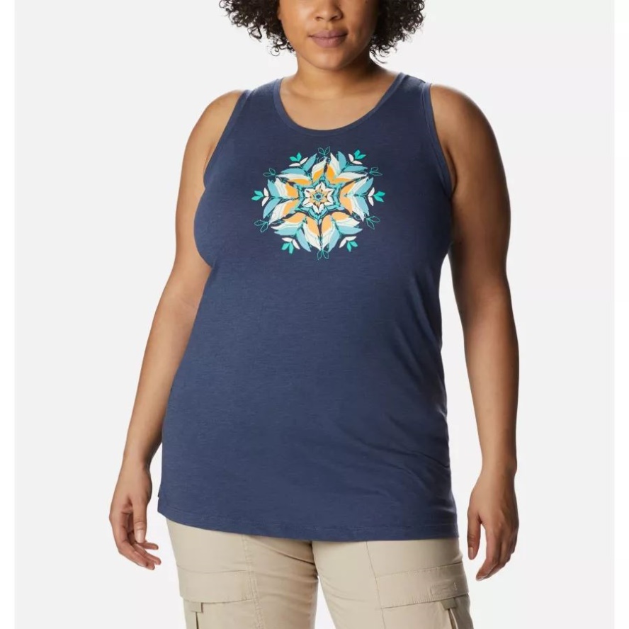 Women's Bluff Mesa Tank Plus Size Columbia Sale Nocturnal Heather/Floral Leafscape
