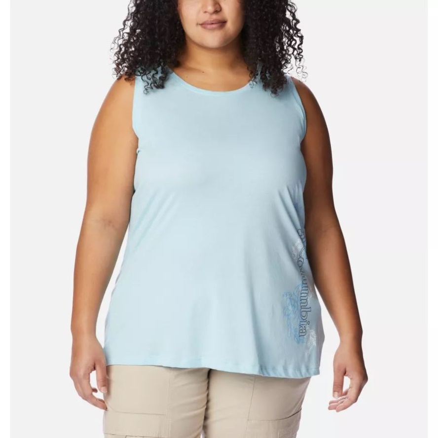 Women's Bluff Mesa Tank Plus Size Spring Blue Hthr/Blooming Lines Graphic Columbia Sale