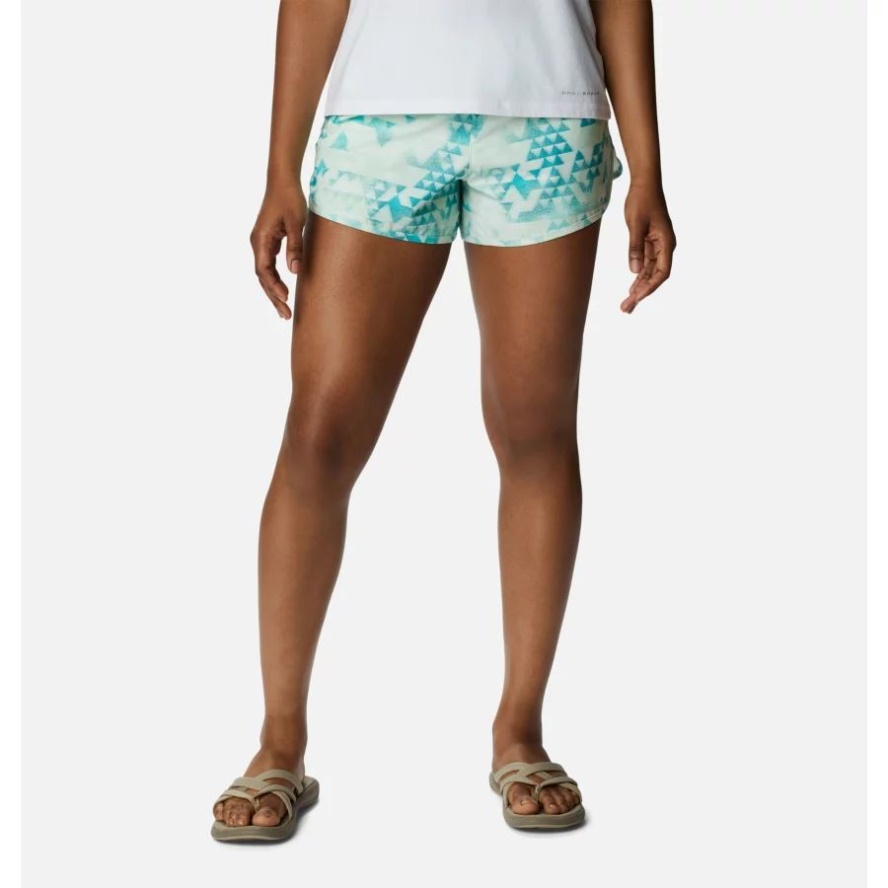 Women's Bogata Bay Stretch Printed Shorts Columbia Sale Bright Aqua/Distant Peaks