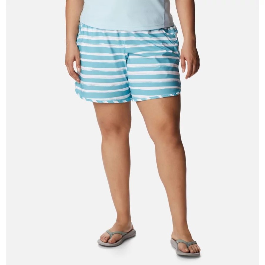 Women's Bogata Bay Stretch Printed Shorts Plus Size Columbia Sale Sea Wave Brush Stripe