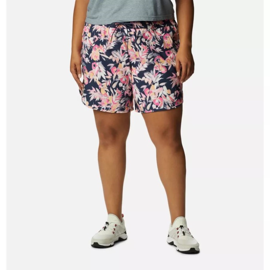 Women's Bogata Bay Stretch Printed Shorts Plus Size Columbia Sale Wild Geranium/Wisterian