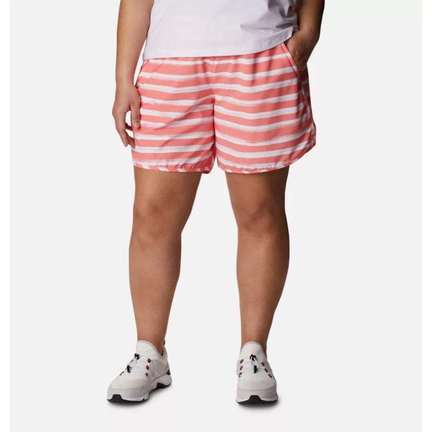 Women's Bogata Bay Stretch Printed Shorts Plus Size Coral Reef Brush Stripe Columbia Sale