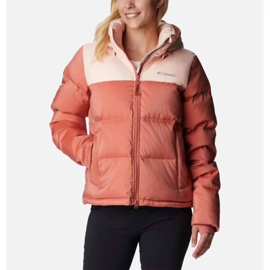Women's Bulo Point Insulated Hooded Puffer Jacket Peach Blossom/Dark Coral Sheen Columbia Sale