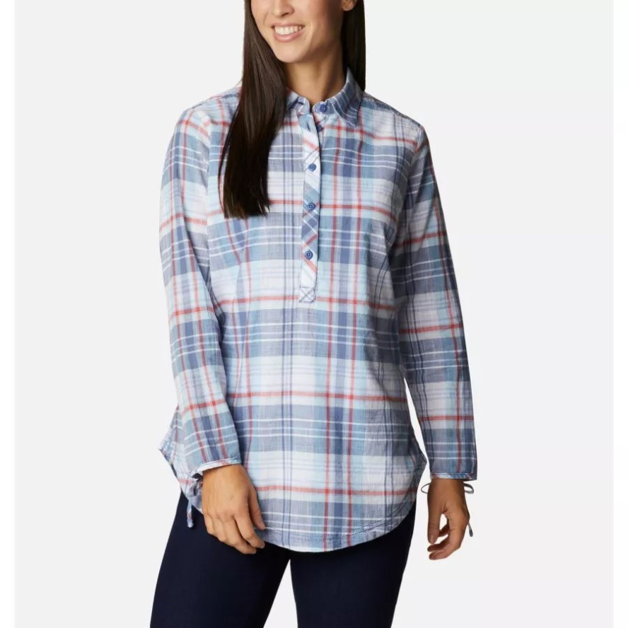 Women's Camp Henry II Tunic Columbia Sale Faded Sky Plaid