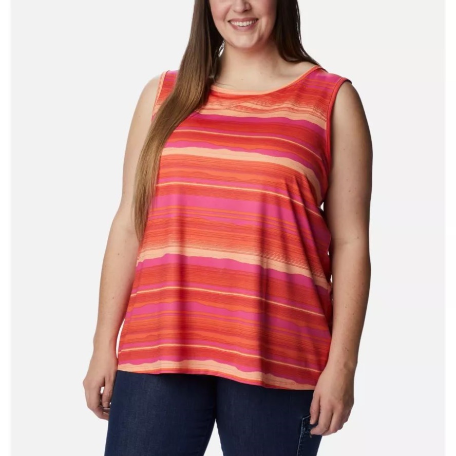 Women's Chill River Tank Plus Size Sunset Orange/Horizons Stripe Columbia Sale