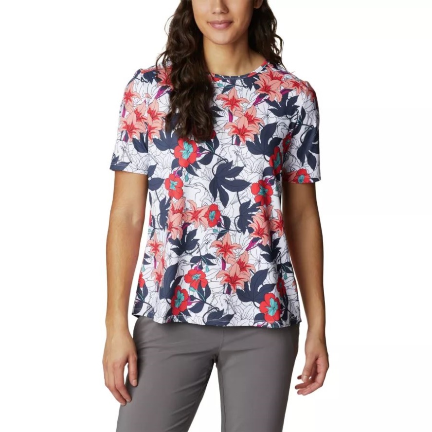 Women's Chill River Technical T-Shirt Columbia Sale White Lakeshore Floral Multi Print