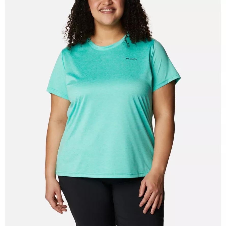 Women's Columbia Sale Hike Short Sleeve Crew Shirt Plus Size Columbia Sale Electric Turquoise Heather