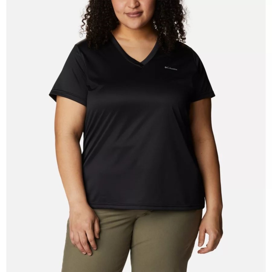 Women's Columbia Sale Hike Short Sleeve V Neck Shirt Plus Size Black Columbia Sale