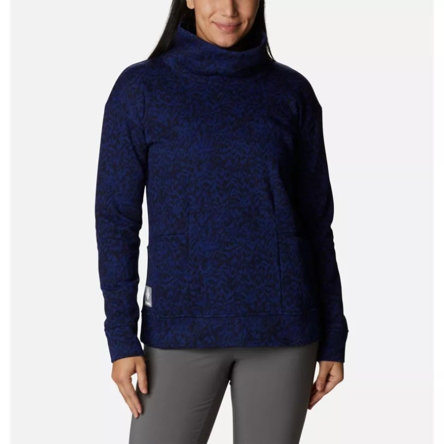 Women's Columbia Sale Lodge Funnel Pullover Dark Sapphire Terrain Print Columbia Sale