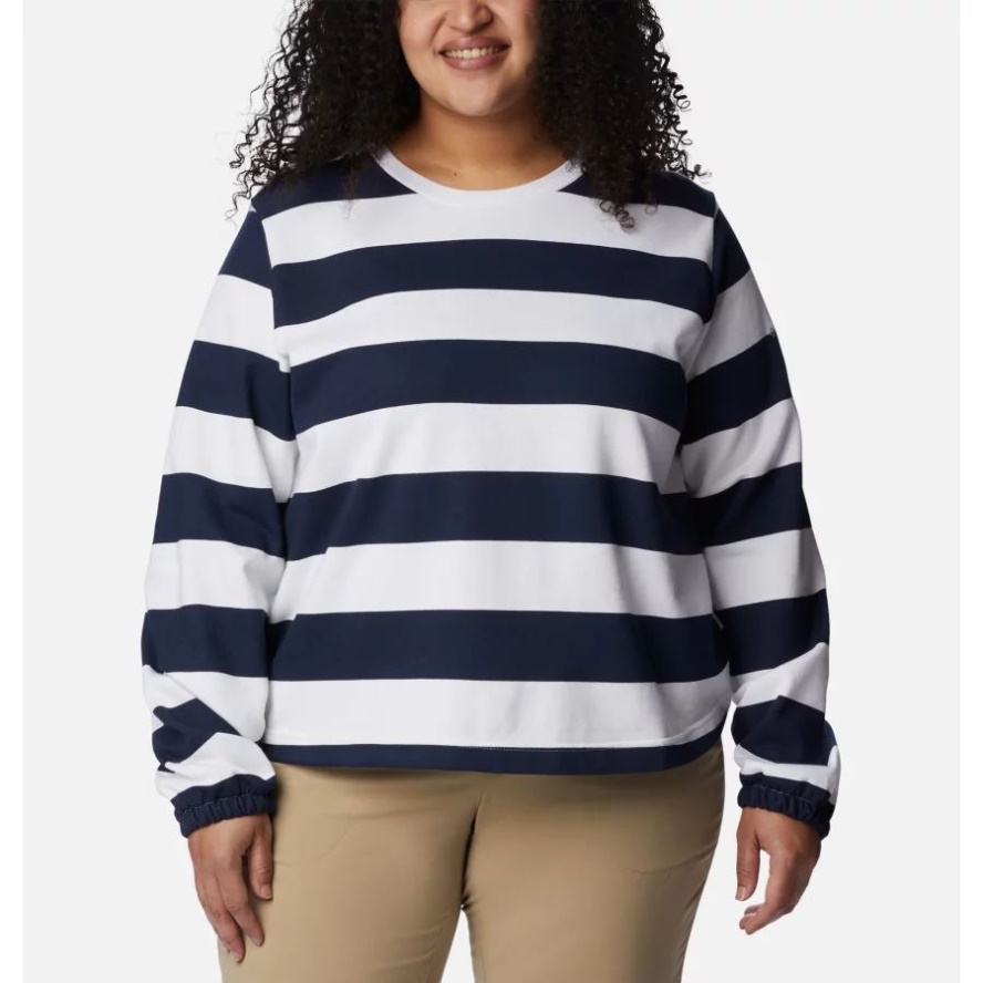 Women's Columbia Sale Trek French Terry Graphic Crew Plus Collegiate Navy/Rugby Stripe Columbia Sale