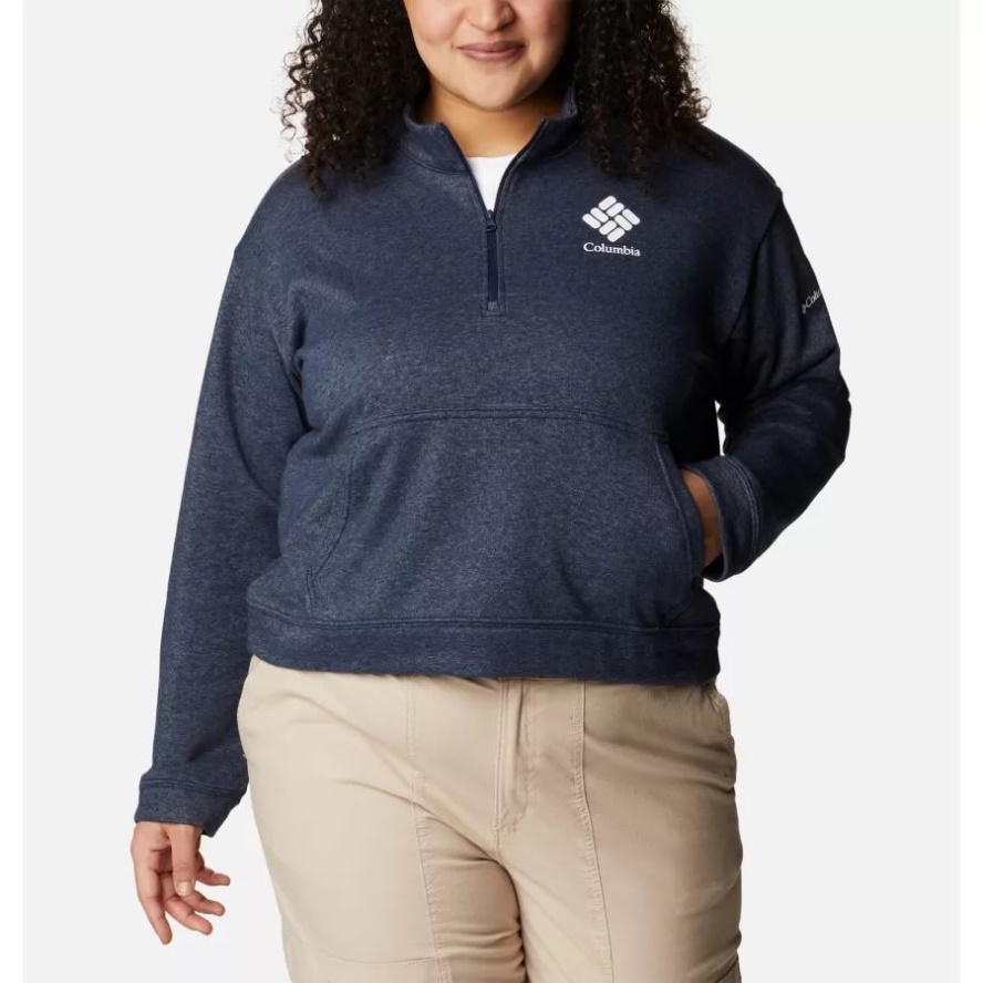Women's Columbia Sale Trek French Terry Half Zip Sweatshirt Plus Size Collegiate Navy Heather/Stacked Gem Columbia Sale