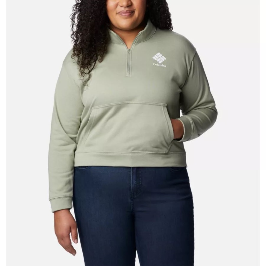 Women's Columbia Sale Trek French Terry Half Zip Sweatshirt Plus Size Columbia Sale Safari/White CSC Stacked Logo