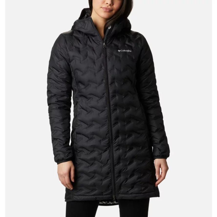 Women's Delta Ridge Hooded Long Down Puffer Jacket Columbia Sale Black