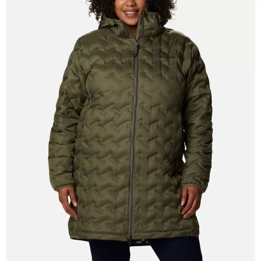 Women's Delta Ridge Long Down Jacket Plus Size Stone Green Columbia Sale