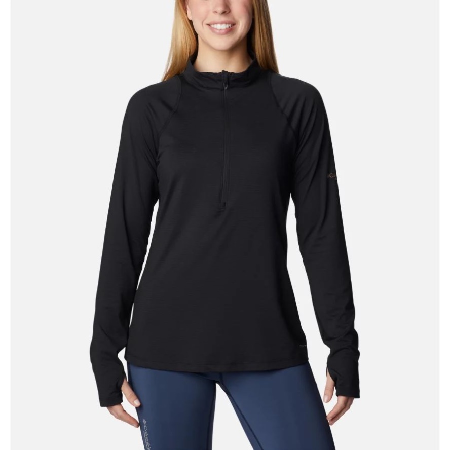 Women's Endless Trail Half Zip Mesh Long Sleeve Shirt Black Columbia Sale