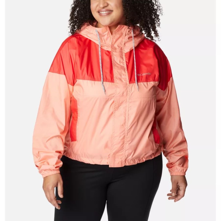 Women's Flash Challenger Cropped Windbreaker Plus Size Columbia Sale Coral Reef/Red Hibiscus