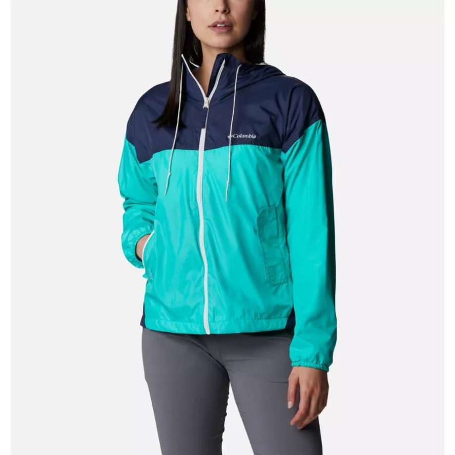 Women's Flash Challenger Fleece Lined Windbreaker Jacket Columbia Sale Electric Turquoise/Nocturnal