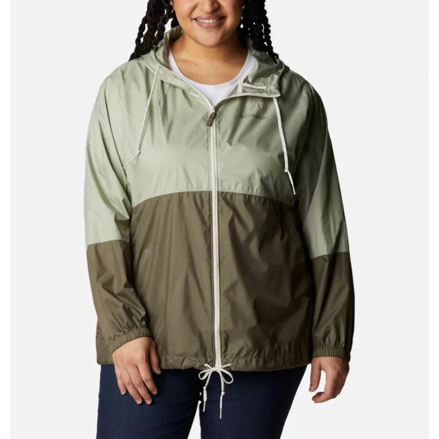 Women's Flash Forward Windbreaker Jacket Plus Size Columbia Sale Safari/Stone Green