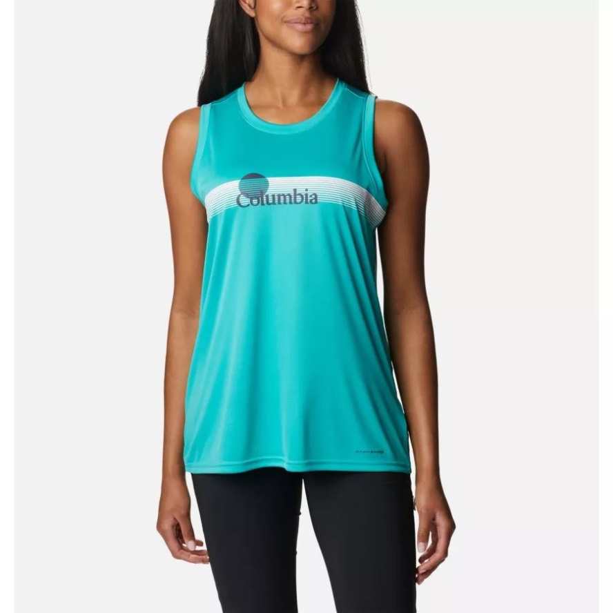 Women's Fork Stream Graphic Tank Bright Aqua/Inverted Band Graphic Columbia Sale