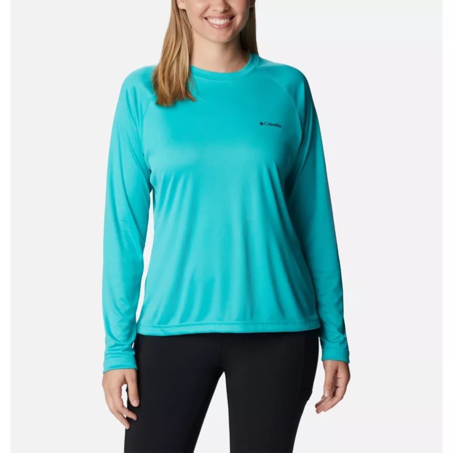 Women's Fork Stream Long Sleeve Shirt Columbia Sale Bright Aqua/Nocturnal Graphic