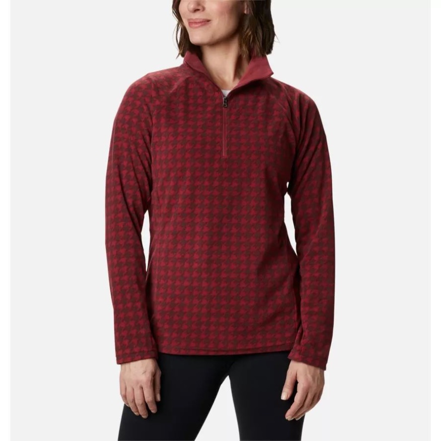 Women's Glacial IV Print Half Zip Pullover Columbia Sale Marsala Red Houndstooth