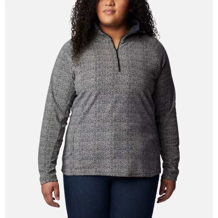 Women's Glacial IV Print Half Zip Pullover Plus Size Black Herringbone Print Columbia Sale Brand