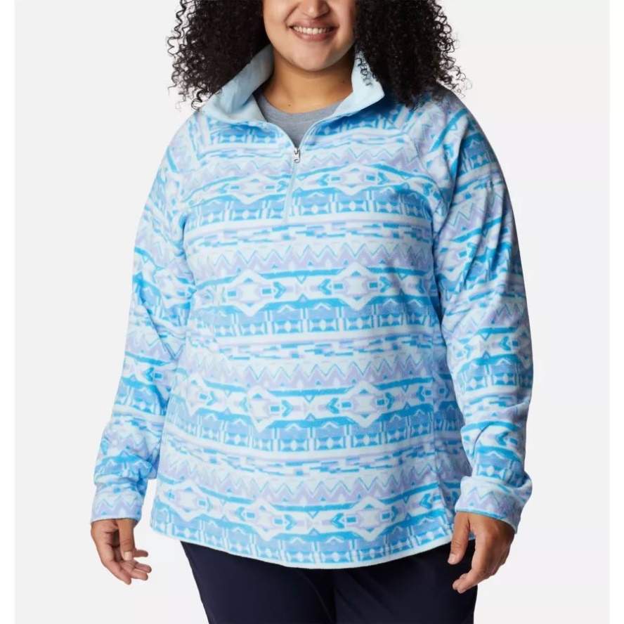 Women's Glacial IV Print Half Zip Pullover Plus Size Columbia Sale Serenity 80s Stripe Print