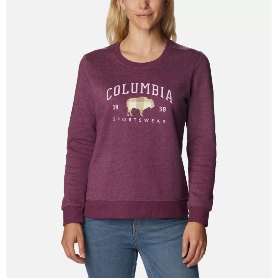 Women's Hart Mountain II Graphic Crew Sweatshirt Marionberry Heather/CSC Arch Range Columbia Sale