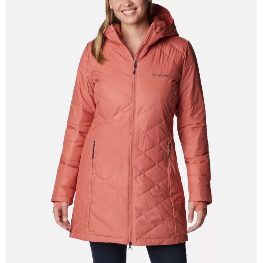 Women's Heavenly Long Hooded Jacket Dark Coral Columbia Sale