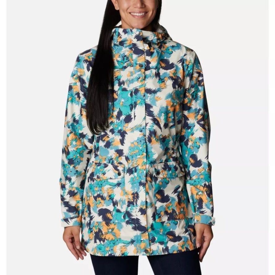 Women's Here And There Trench Jacket Chalk Typhoon Blooms Multi Print Columbia Sale
