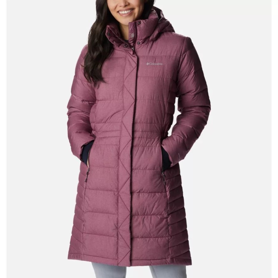 Women's Hexbreaker Elite Omni-Heat Infinity Down Jacket Marionberry Heather Print Columbia Sale
