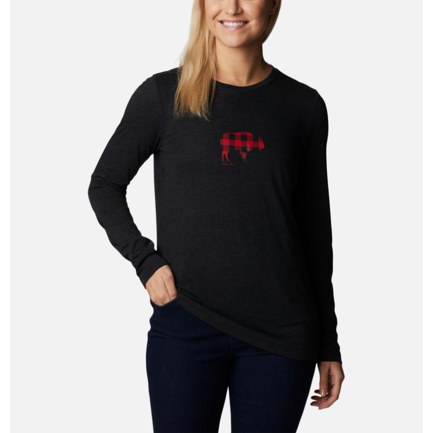 Women's Hidden Haven Long Sleeve T-Shirt Columbia Sale Black Heather/Range Roam Print