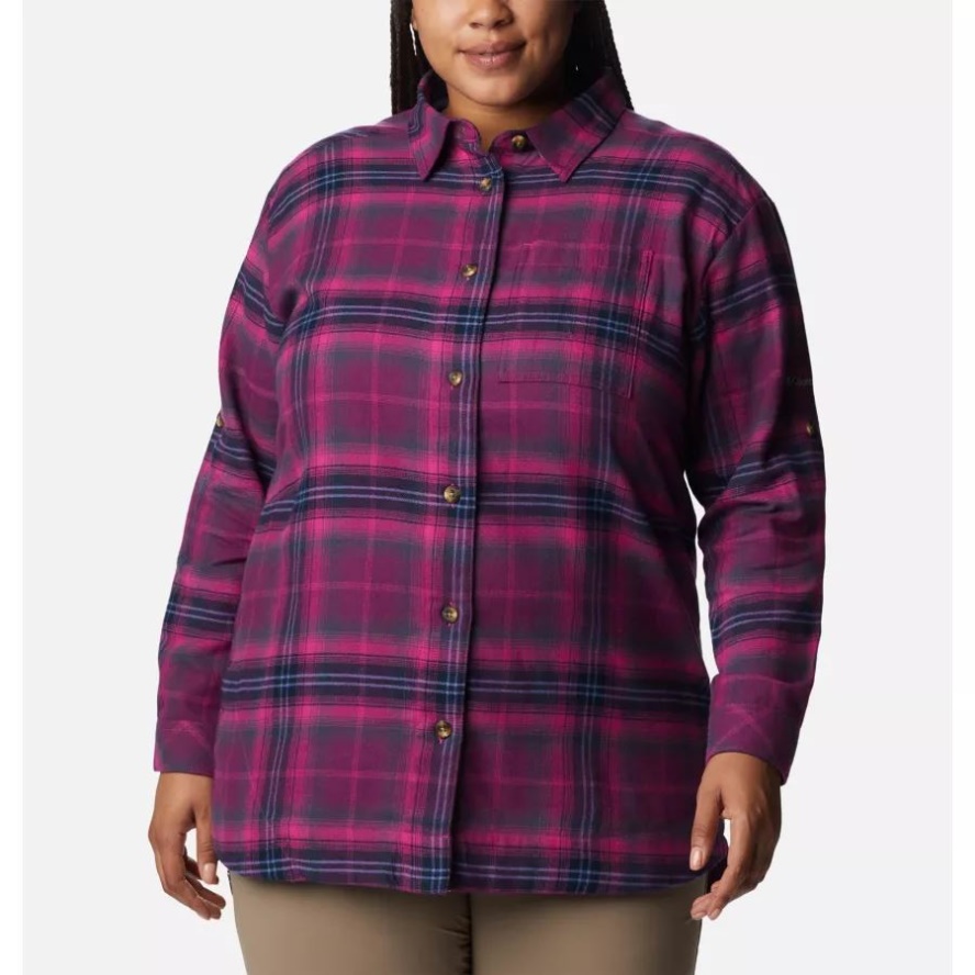 Women's Holly Hideaway Flannel Shirt Plus Size Columbia Sale Wild Fuchsia Multi Tartan
